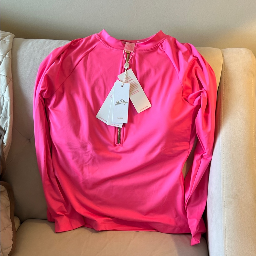 NWT Lilly Pulitzer Bright Pink Long Sleeve Rashguard Top 50+